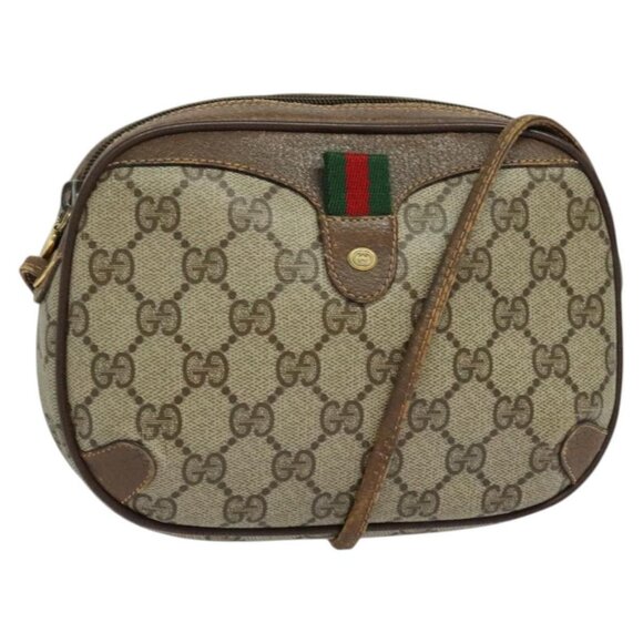 GUCCI GG Supreme Web Sherry Line Bag PVC Beige Gold 156 02 066 Auth ki5606 - Picture 1 of 16